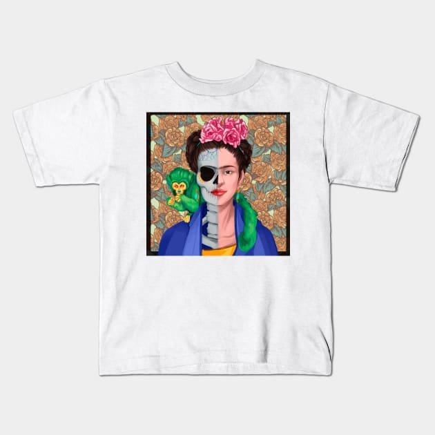 Frida skull Kids T-Shirt by Andrewstg